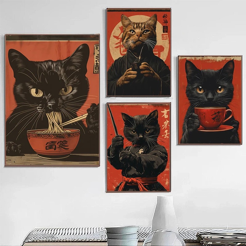 Japanese Lifestyle Home - 일본 에도 스타일 검은 고양이 먹는