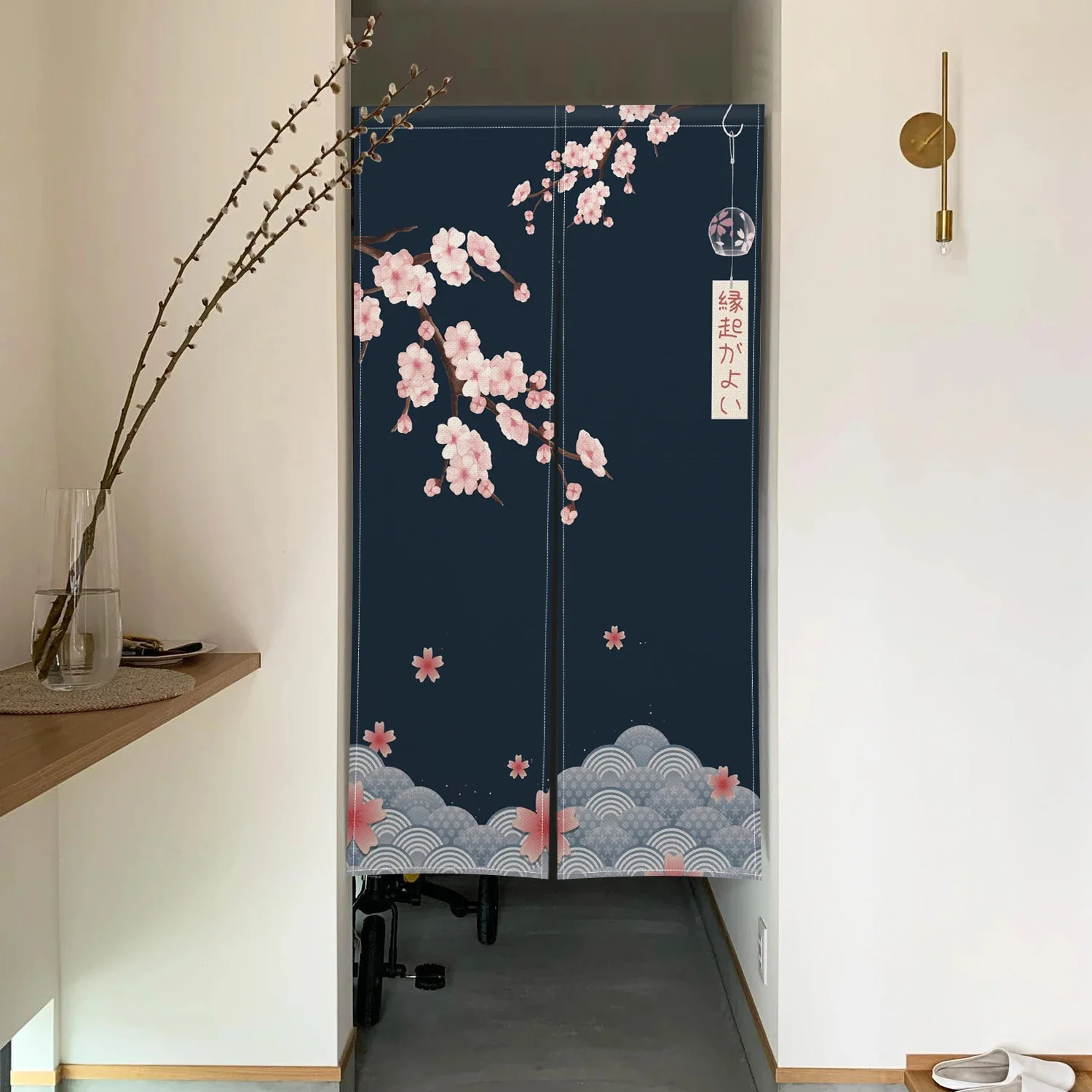 Noren Curtain Doorway - 일본식 프린트 벚꽃 문짝 커튼, 칸막이