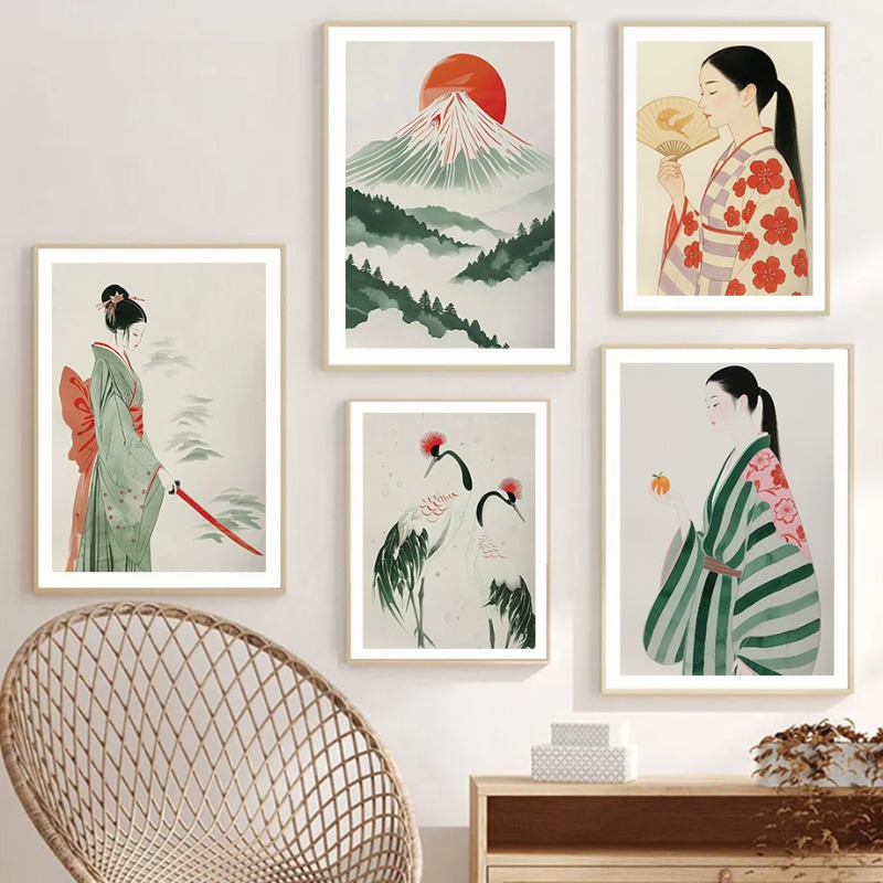 Japanese Lifestyle Home - 후지산 & 크레인 일본 벽 인쇄
