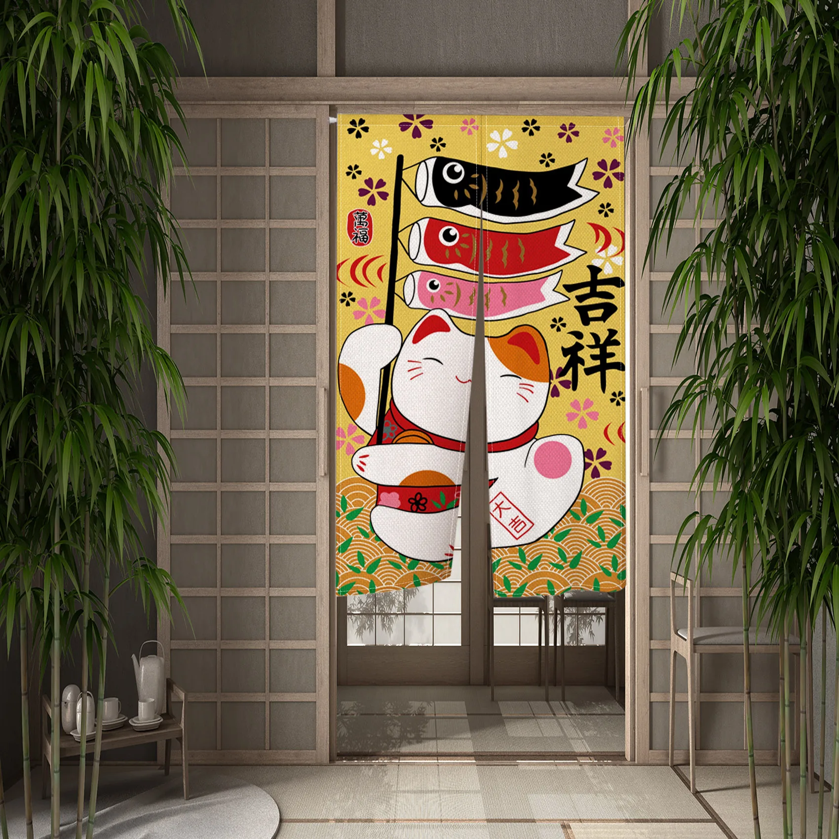 일본 노렌 문짝 커튼, 행운의 고양이 프린트, 스시,  - Noren Curtain Doorway 리뷰 및 가격