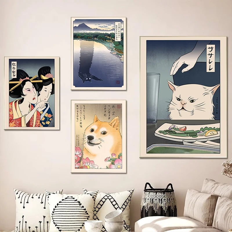 일본 우키요에 스타일 포스터 프린트, 고양이를 향해 소 - Japanese Lifestyle At Home 리뷰 및 가격
