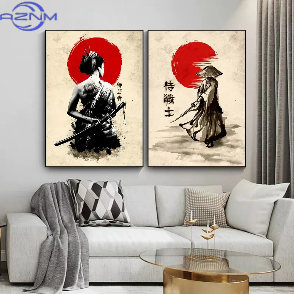 AZNM 캔버스 페인팅 일본 사무라이 벽 아트 포스터  - Lifestyle Of Japanese 리뷰 및 가격