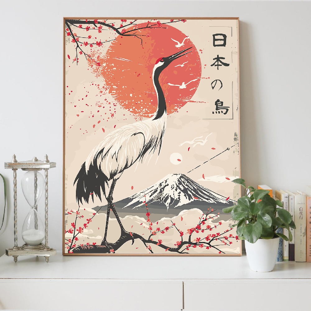 일본풍 산악 풍경과 달봉우리, 꽃이 있는 캔버스 그림  - Japanese Lifestyle Home 리뷰 및 가격