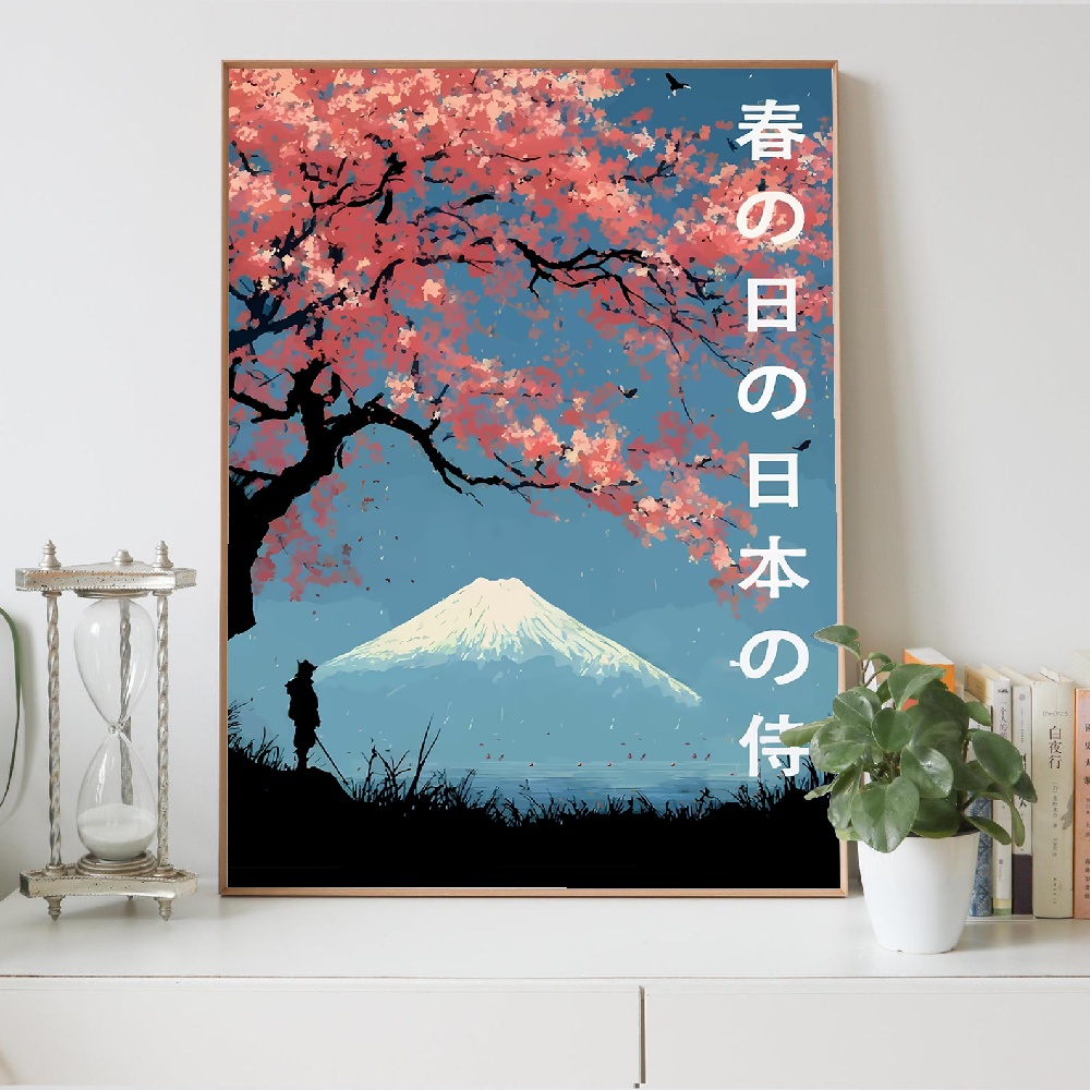 일본풍 산악 풍경과 달봉우리, 꽃이 있는 캔버스 그림  - Japanese Lifestyle Home 리뷰 및 가격